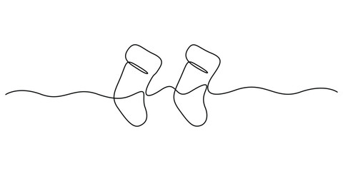 Vector illustration of Christmas sock single line drawing. Festive symbol of holiday cheer and tradition