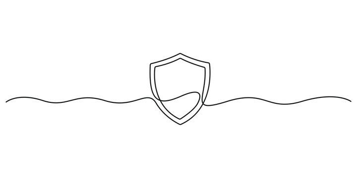 Vector illustration of continuous one line drawing shield for security or protection concept. Graphic illustration