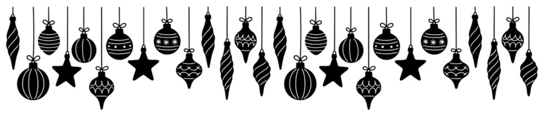 Seamless Hanging Christmas Ornaments Border – Baubles and Stars Divider Vector Brush