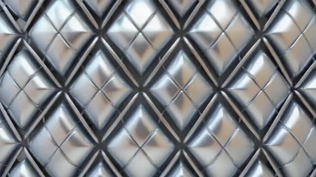 Close up of a silver quilted pattern with diamond shapes and dark lines in a repeating design seamless patterns backgrounds video
