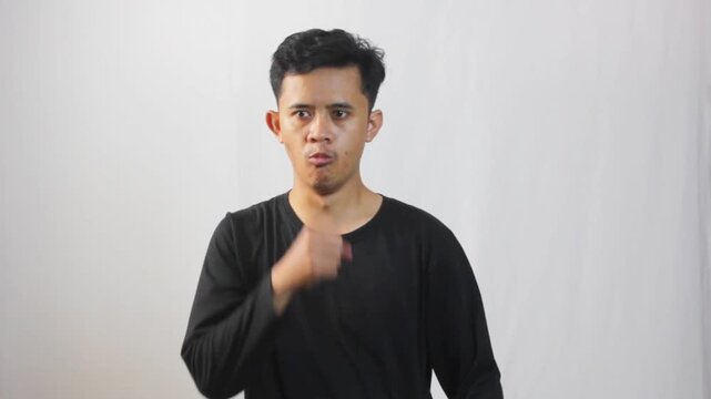 Asian man burping isolated on white background