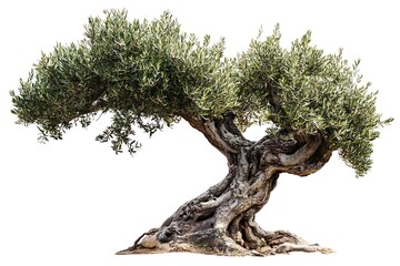 Ancient Olive Tree Isolated on White Trunk Branches and Green Leaves Natural Mediterranean Growth Olive Tree Branch Olive Plant with Isolated Background