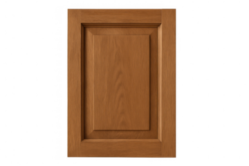 Oak wood cabinet door or drawer front with natural grain and recessed panel for kitchen furniture, transparent background