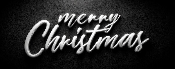 Fototapeta premium Elegant White Merry Christmas Hand Lettering on a Black Background with Sparkling Glitter Dust