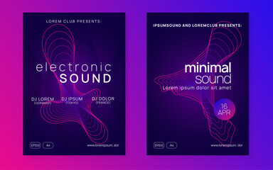 Fest Design. Dance Magazine. Music Festival Graphic. Violet Dj Poster. Pink Discotheque Flyer. Trance Vector. Soundwave Radio Invitation. Blue Fest Design