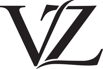 Minimalist VZ monogram logo – black-and-white design of intertwined serif letters “V” and “Z” for branding, initials, and elegant identity.