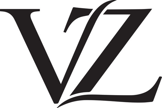 Minimalist VZ monogram logo – black-and-white design of intertwined serif letters “V” and “Z” for branding, initials, and elegant identity.