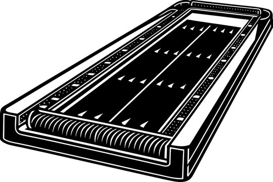 Shuffleboard Game Board: An illustrative monochrome view of a shuffleboard game board, capturing the lines and scoring details ready for a competitive game