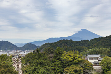 韮山から見た富士山と伊豆長岡の市街