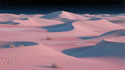 Surreal Pink Desert Landscape Under Night Sky