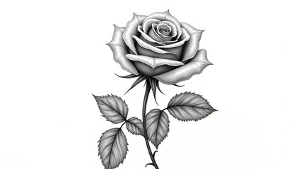 Detailed graphite pencil drawing of a single rose,