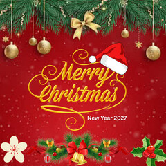Festive Merry Christmas and Happy New Year 2027 poster Deesign
