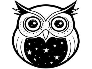 Stylized owl with starry chest silhouette isolated on white background