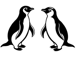 Naklejka premium Two stylized penguins facing each other silhouette isolated on white background