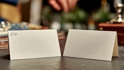 Close up of blank card and clasped hands concept for business agreement