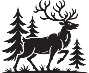 Fototapeta premium Elegant deer silhouette amidst pine trees design