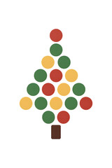 Christmas tree made of colored circles on black background on transparent background