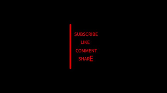 Red Subscribe Like Comment Share Text with Red Vertical Line on Black Background image photo