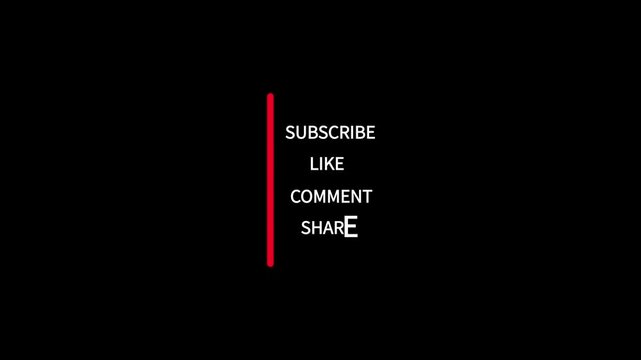 White Subscribe Like Comment Share Text with Red Vertical Line on Black Background image photo
