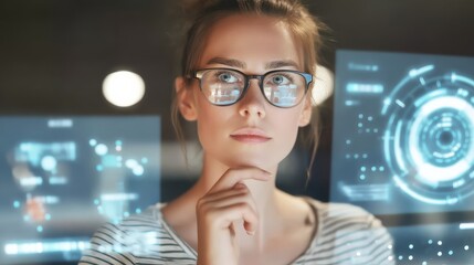 Woman Engaged in Analyzing Digital Data Interfaces