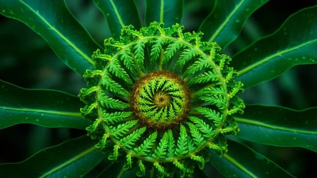 Vivid Green Fern Fronds Spiral Fiddlehead Close-Up Natural Pattern