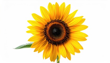 Obraz premium Isolated sunflower bloom, white background, bright petals, use for spring event ad