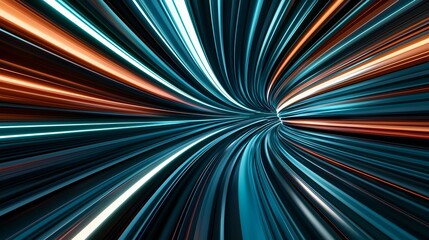 Obraz premium The image showcases a mesmerizing abstract tunnel, illuminated with streaks of turquoise and orange light, creating a sense of speed and depth in a futuristic design.