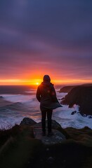 Obraz premium Silhouette at Sunset - Contemplation by the Oceans Edge.