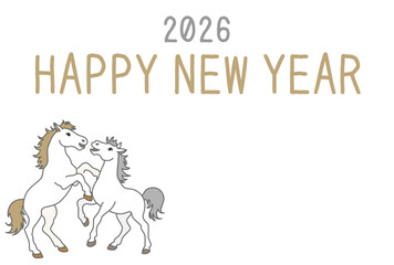 シンプルお洒落な、年賀状素材 ( 2026 午年 馬 令和八年 )