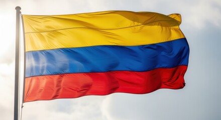Obraz premium A Vibrant Symbol: The Colombian Flag Waves Proudly in the Sky