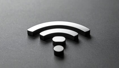 Metallic WiFi symbol on textured surface with dark background, for web promotion