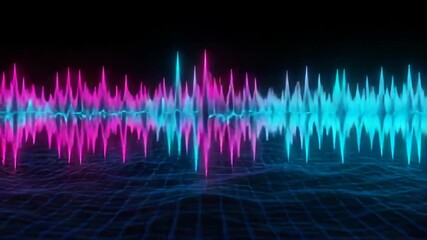 Vibrant neon sound waves in a futuristic digital audio spectrum visualization - Powered by Adobe