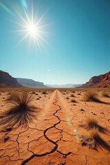 Desolate Hunger Desert Sun-baked Earth and Withered Landscape Under Harsh Sun