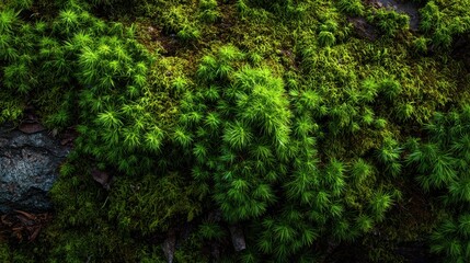 Obraz premium Lush green moss covering a rocky surface, creating a vibrant nature scene.
