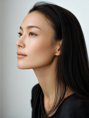 Obraz premium Portrait of Japanese Woman with Natural Look on White Background