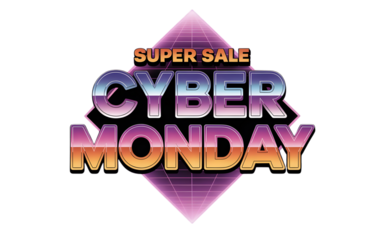 Retrostyle super sale cyber monday text with a diamond shape, isolated on transparent background