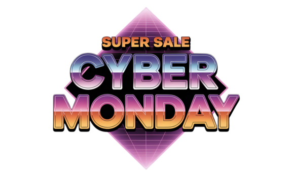Retrostyle super sale cyber monday text with a diamond shape, isolated on transparent background