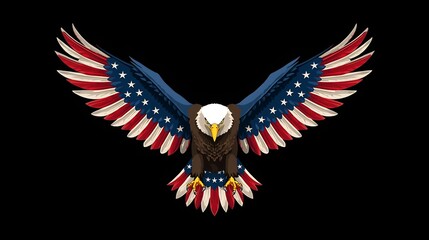 A large eagle with the American flag on its wings