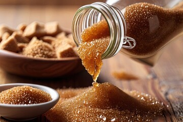 Close up of brown sugar spilling from