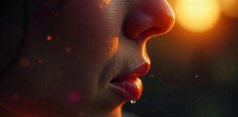 Single Tear Falling Down Cheek, Reflecting Light; Heartbreak, Sadness, Loss, Emotional Photography