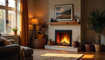 Cozy Autumn Living Room with Space Heater Warmth and Comfort for Winter