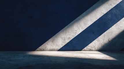 Fototapeta premium Abstract composition of light and shadows on textured blue wall.