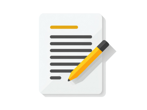 Simple Document Icon with Pen in Flat Design on Transparent Background