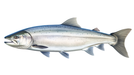 Side View of Salmon Fish Anatomy Labeled for Educational Use on Transparent Background