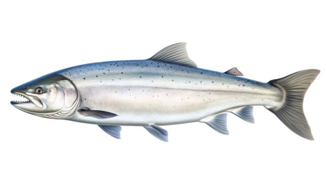 Side View of Salmon Fish Anatomy Labeled for Educational Use on Transparent Background