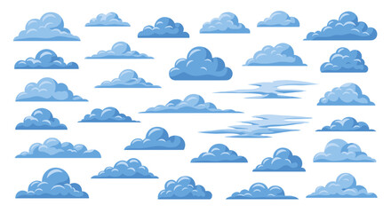 A collection of different blue cloud illustrations against a white background.