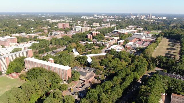 Daytime Aerial Drone Clips of the North Carolina State University Campus in Raleigh North Carolina	
