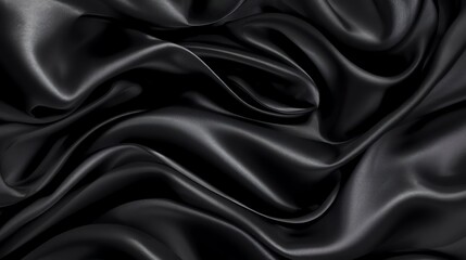 Luxurious black silk fabric background with soft flowing folds and subtle highlights, for elegant product displays, fashion advertisements, or premium design overlays