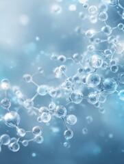 gradient background with microscopic molecules in white and light blue hues on a digital web banner design for scientific or medical websites
