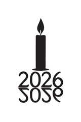 Obraz premium Black candle silhouette with reflected numbers 2026 and 2025 white flame
